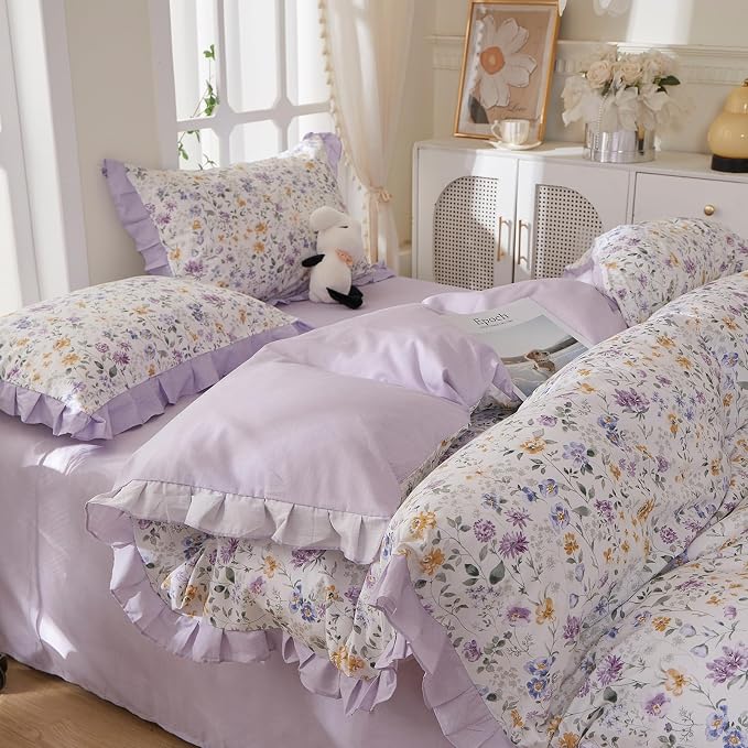 mixinni Floral Duvet Cover Set Queen Size, 100% Cotton 3-Piece Bedding Set - Image 9