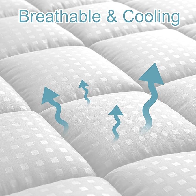 HYLEORY Twin XL Mattress Pad Quilted Fitted Mattress Protector Cooling Pillow - Image 2