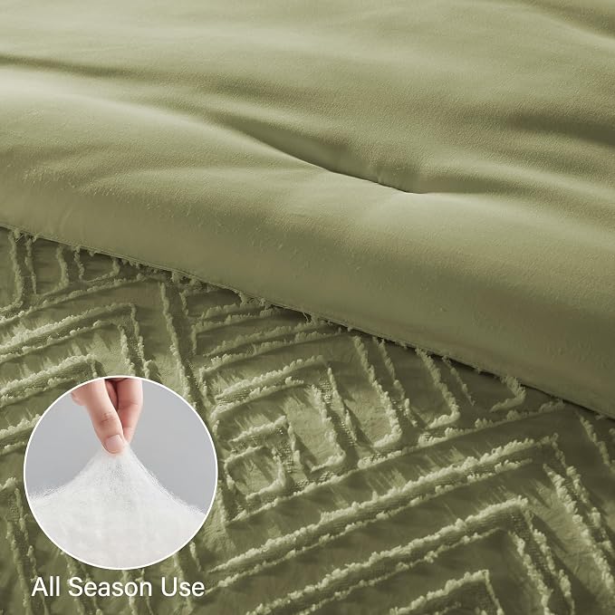 Zzlpp Twin Comforter Set 5 Pieces, Army Green Tufted Bed in a Bag - Image 6