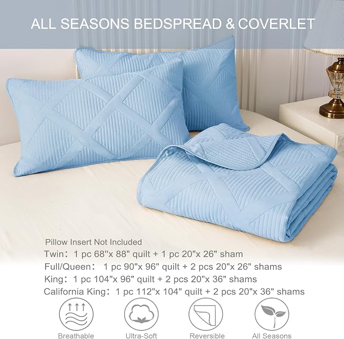 Exclusivo Mezcla Quilt Set Oversized King Size, 3 Pieces Sky Blue Cal King - Image 6