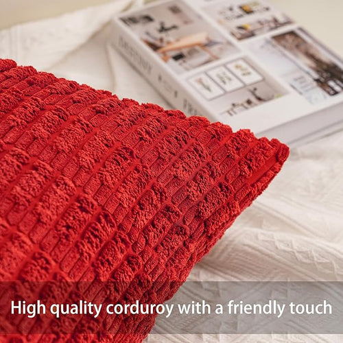 Aegero Pack of 2 Christmas Red Corduroy Decorative Throw Pillow Covers 16x16 - Image 2