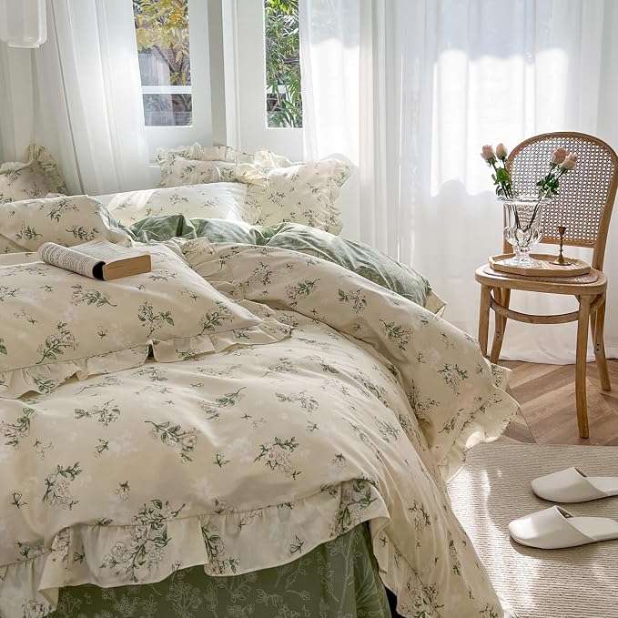 mixinni Reversible Sage Green Floral Duvet Cover Set King Size - Image 5