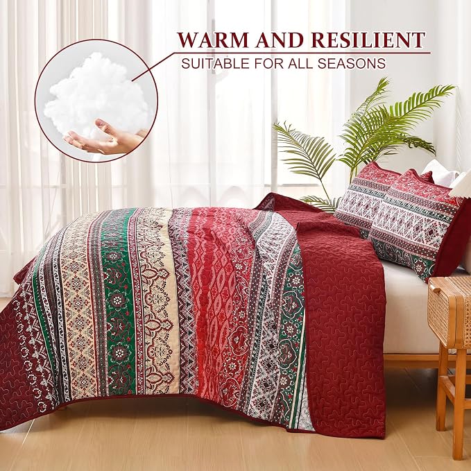 WONGS BEDDING Boho Queen Quilt Set, Lightweight Bed Decor Bedspread - Image 4
