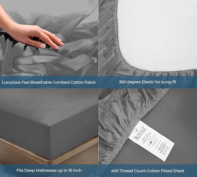 Royale Linens 400 Thread Count 100% American Grown Cotton Fitted Sheet King Size - Image 5