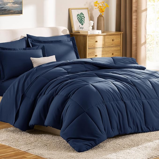 CozyLux King Size Comforter Set Navy Blue - Image 9