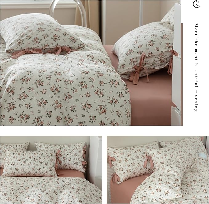 mixinni Vintage Style Girls Pale Pink Flower Pattern Duvet Cover Full Soft - Image 7