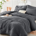 HYMOKEGE California King Comforter Set Seersucker 7 Pieces, All Season Luxury by HYMOKEGE