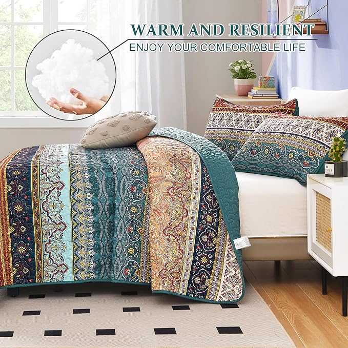 WONGS BEDDING Boho Quilt Set Twin Size, Lightweight Microfiber Bed Decor - Image 3