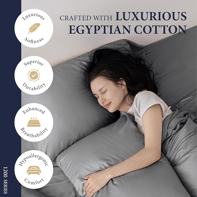 100% Egyptian Cotton Pillow Cases Standard/Queen Size Set of 2 - Image 2