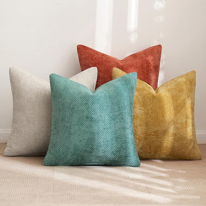 MIULEE Pack of 4 Couch Throw Pillow Covers 18x18 Inch Neutral Orange/Teal Soft - Image 4
