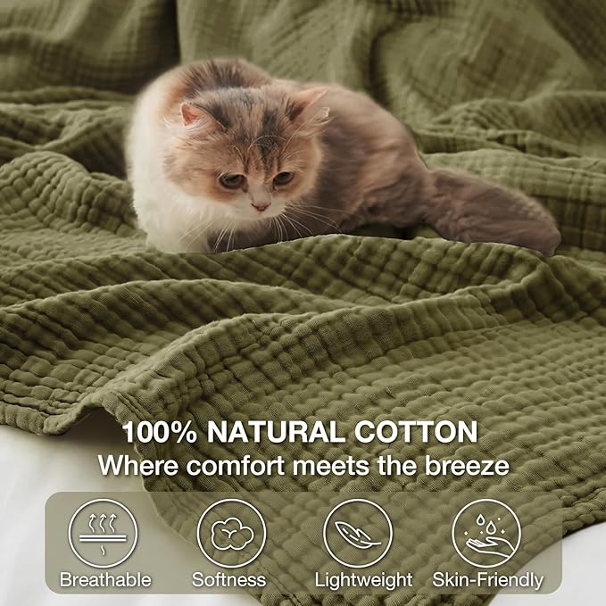100% Cotton Muslin Blanket King 108" x 90", Breathable and Lightweight Cotton - Image 4