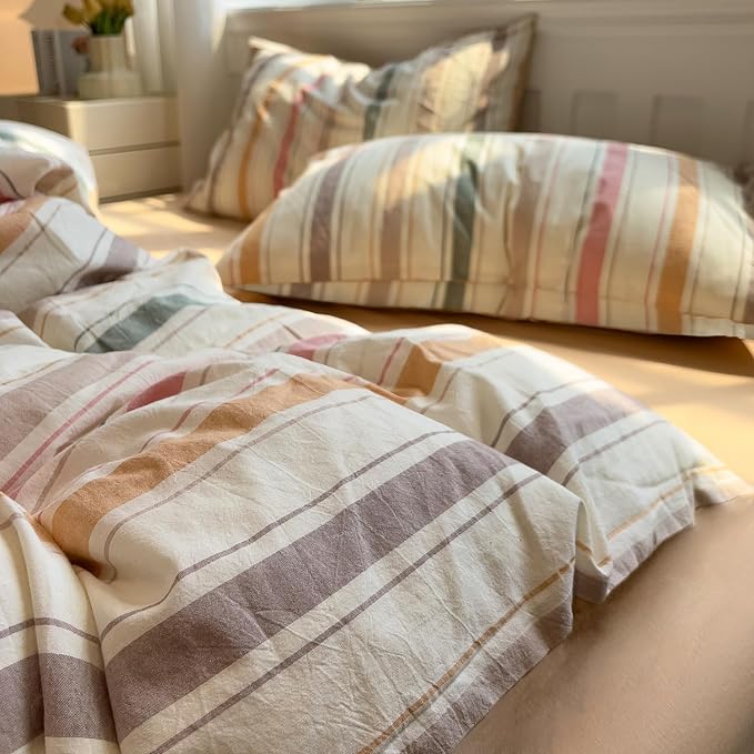 mixinni Vintage Striped Duvet Cover Set Twin XL, 3-Piece 100% Washed Cotton - Image 6