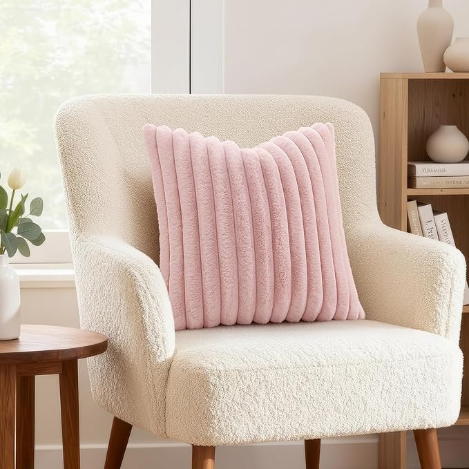 decorUhome Summer Cozy Faux Fur Throw Pillow Covers 18x18 Set of 2 Decorative - Image 4