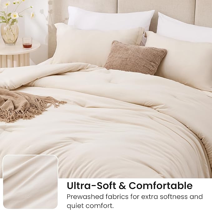 Love's cabin Beige Queen Comforter Set, 3-Piece Prewashed Bed Set - Image 4