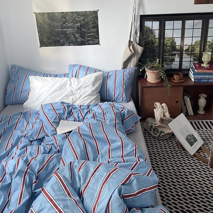 mixinni Vintage Striped Blue Duvet Cover King - Image 2