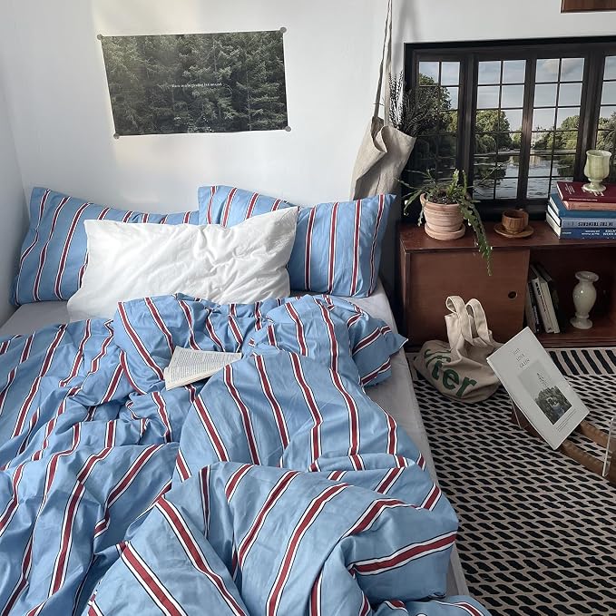 mixinni Vintage Striped Blue Duvet Cover Twin XL - Image 2