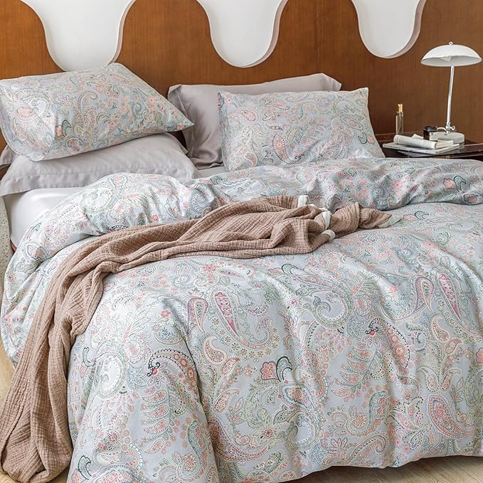 SUSYBAO Pink Paisley Duvet Cover King 100% Cotton Vintage Boho Duvet Cover 3 by SUSYBAO
