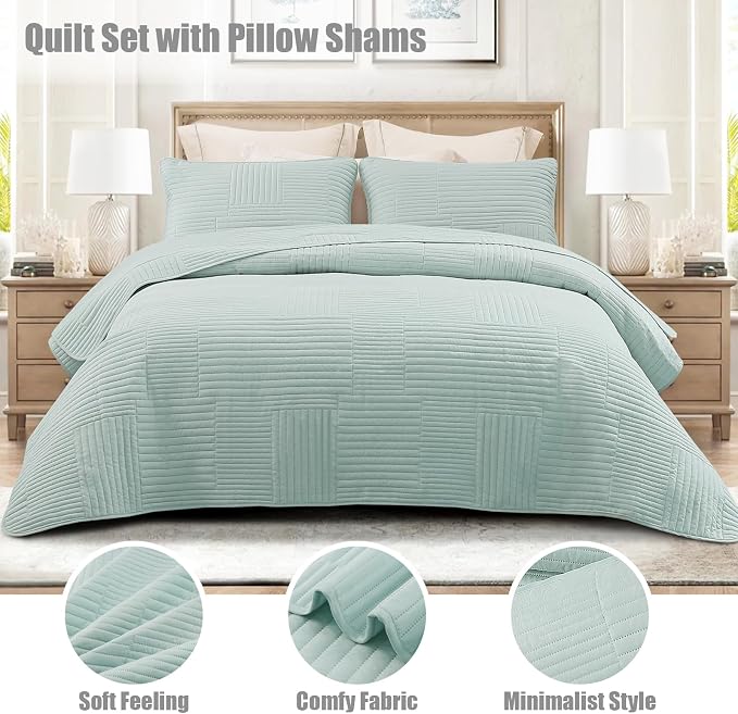 Whale Flotilla Ultra Soft Queen Quilt Bedding Set, Lightweight Microfiber Aqua - Image 2