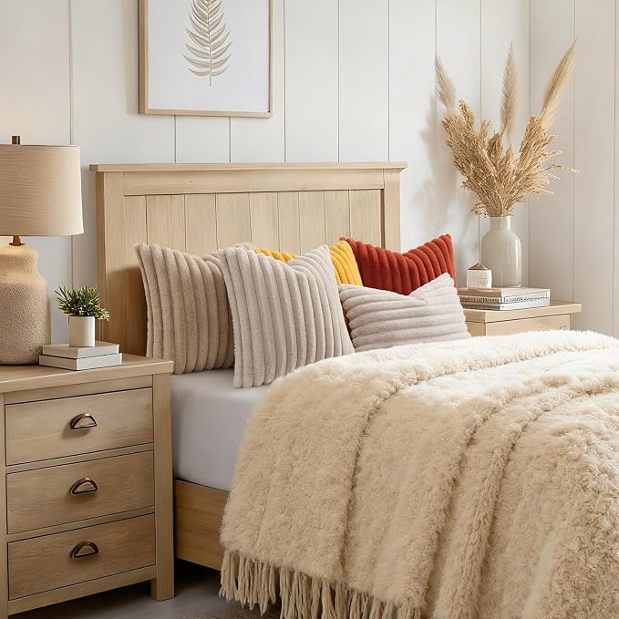 decorUhome Cozy Faux Fur Throw Pillow Covers 12x12 Set of 2 Decorative Soft - Image 8