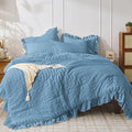 JOLLYVOGUE King Size Comforter Set, 3 Pieces Sea Blue Seersucker Comforters by JOLLYVOGUE