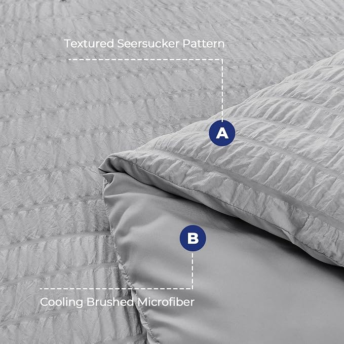 HYMOKEGE Light Grey Oversized King Comforter Set Seersucker 7 Pieces, All - Image 4