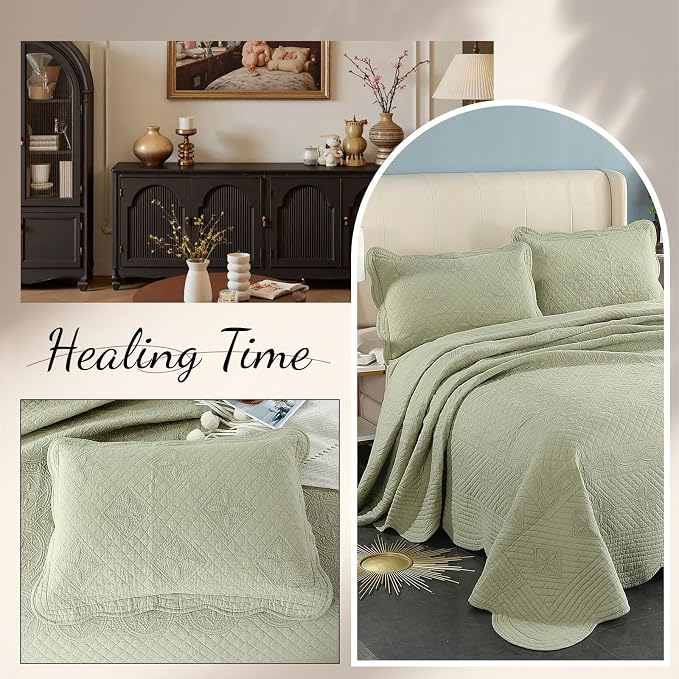 ROOMLIFE Quilt Set King Size 3D Floral Embroidery Pattern 3-Piece Cotton - Image 6