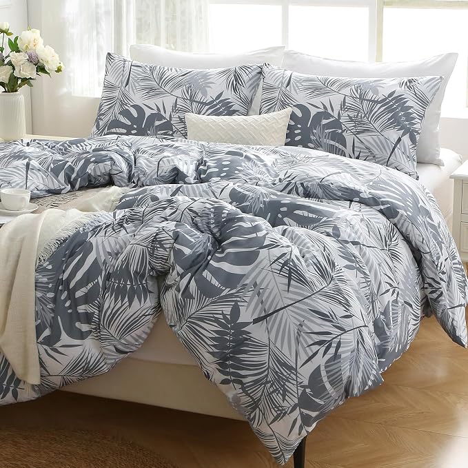 MUXHOMO Duvet Cover Queen Size, Reversible Floral Black & Grey Duvet Cover Set - Image 6