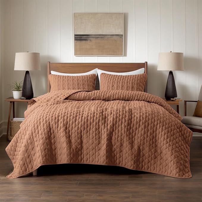 WDCOZY Burnt Orange Quilts Queen Size Bedding Sets - Image 2