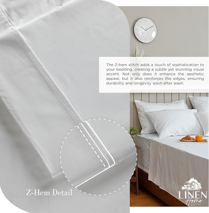 Linen Home 100% Cotton Percale Sheets Twin XL Size, Deep Pocket, 3 Pieces Set - Image 3