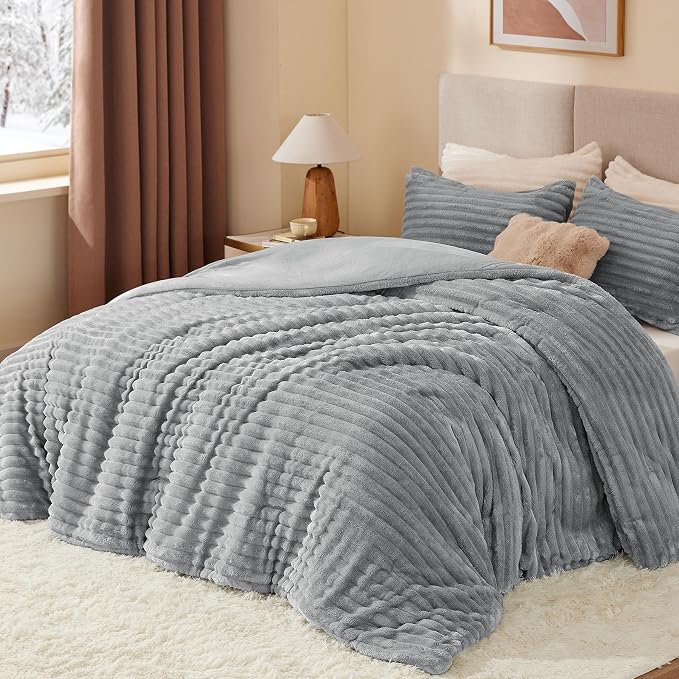 BEDELITE Fleece California King Comforter Set -Super Soft & Warm Fluffy Light - Image 2