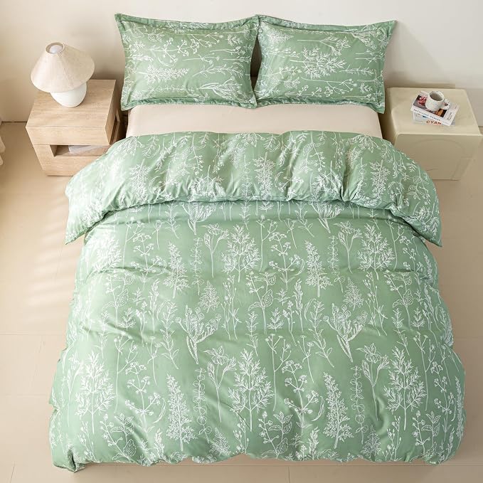 OAITE Green Duvet Cover Twin Size 3 Pieces Prewashed Cotton-Like Polyester - Image 6
