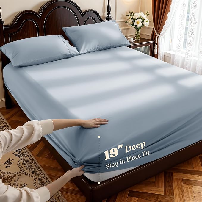 LBRO2M 100% Cotton Sheets Set Deep Pocket 19", 1000 Thread Count Full Size 4 - Image 2