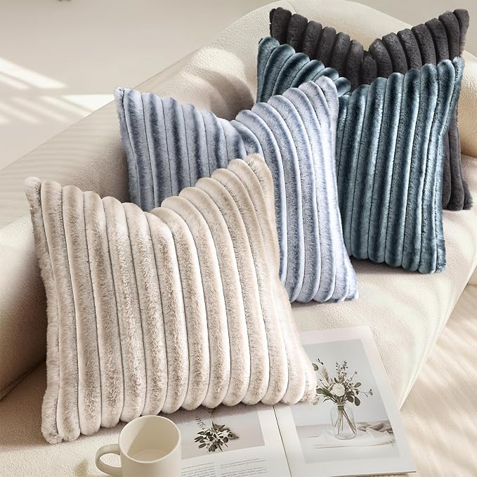 decorUhome Cozy Faux Fur Throw Pillow Covers 20x20 Set of 2 Decorative Soft - Image 4
