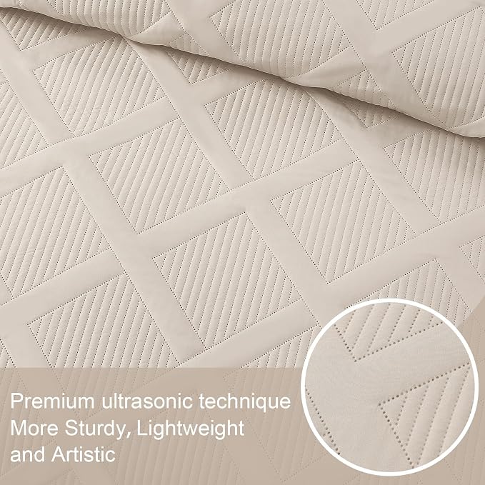Exclusivo Mezcla King Quilt Set- Brich Beige Quilts Bedding Set - Image 4
