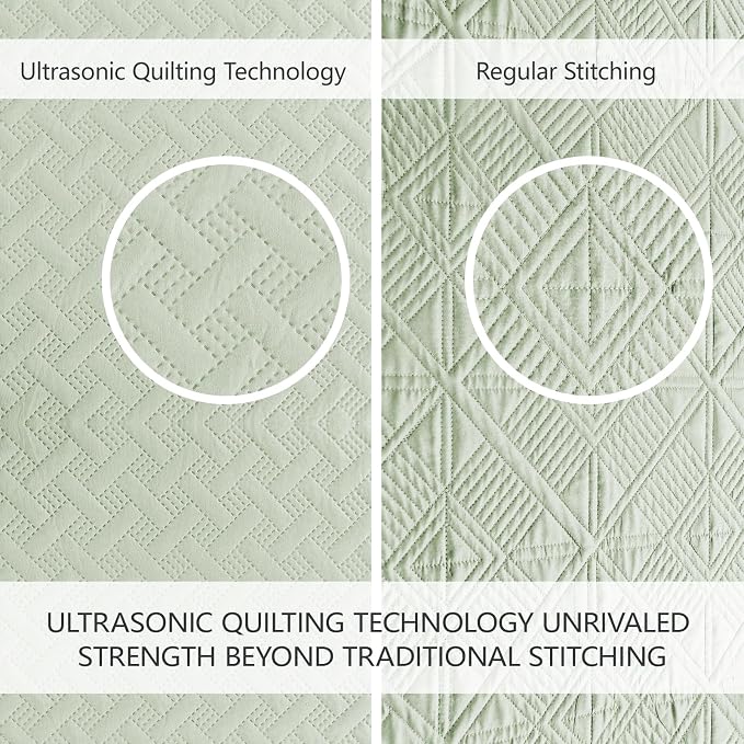 FLYMME Twin Quilt Set, Lightweight Sage Green Bedspreads, Basket Weave Pattern - Image 6
