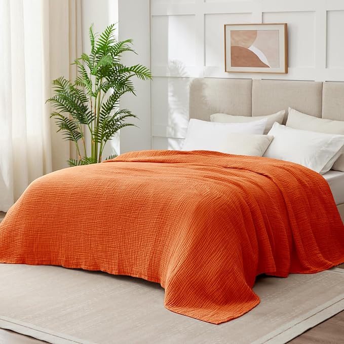 100% Cotton Muslin Blanket King 108" x 90", 6 Layers Breathable and Lightweight - Image 2