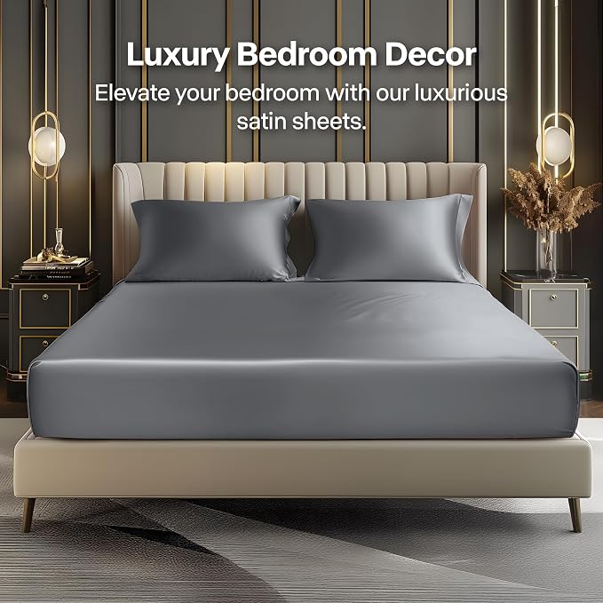 BEDELITE Satin Fitted Sheet and Pillowcases Set, Luxury Soft Similar to Silk - Image 2