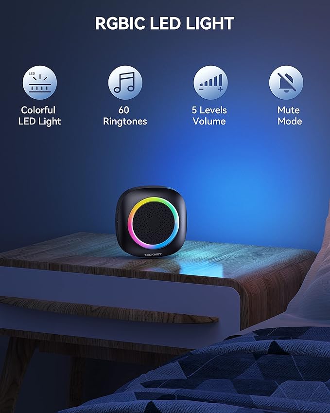 TECKNET Wireless Doorbell with 3 Portable Doorbells with RGB Light, Battery - Image 4