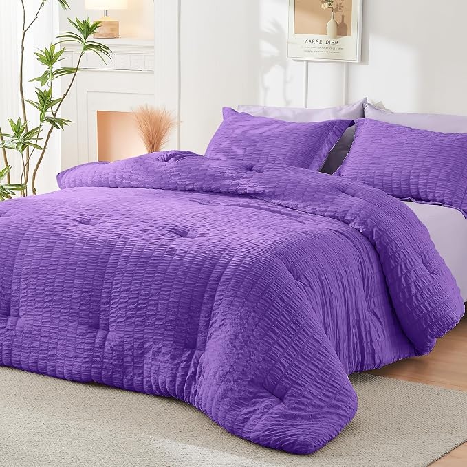 HYMOKEGE Dark Purple/Lavender Twin XL Comforter Set Seersucker 5 Pieces - Image 8