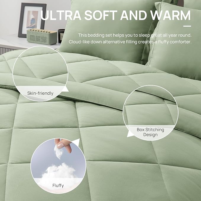Love's cabin Twin XL Comforter Set Sage, 5 Pieces Twin XL Bed in a Bag - Image 5