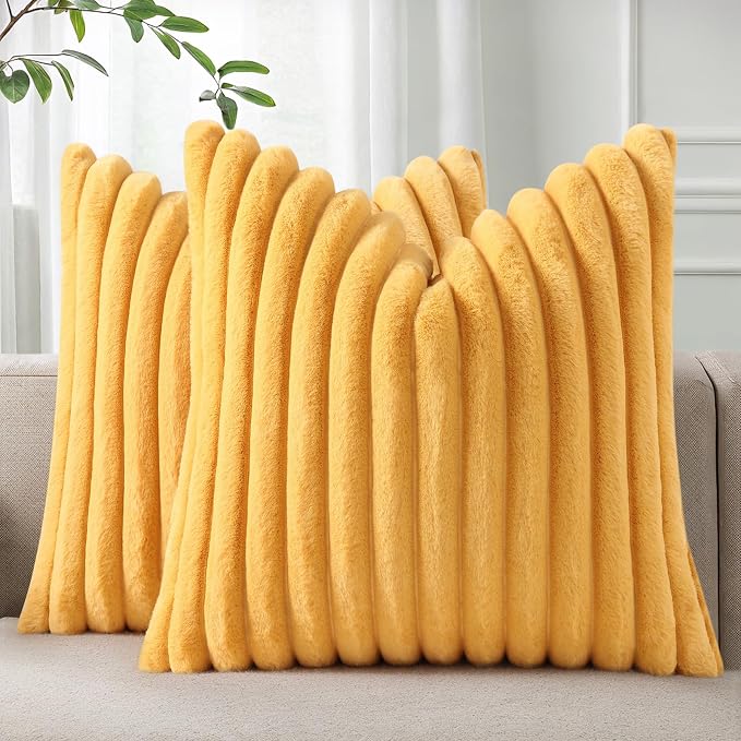 Pallene Faux Fur Plush Throw Pillow Covers 16x16 Set of 2, Luxury Soft Fluffy by PALLENE