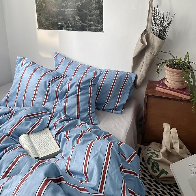 mixinni Vintage Striped Blue Duvet Cover Twin XL - Image 5