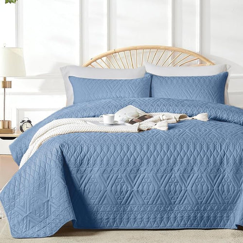 akkialla Twin Quilt Set, Boho Style in a Solid Color, Bluish Grey Lightweight by akkialla