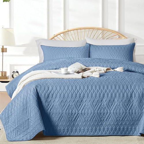 akkialla Full/Queen Quilt Set, Boho Style in a Solid Color, Bluish Grey by akkialla