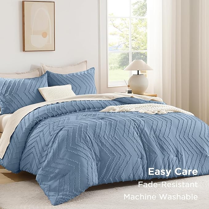Andency Greyish Blue Comforter Set Full Size, Boho Soft Warm Tufted Bedding - Image 3