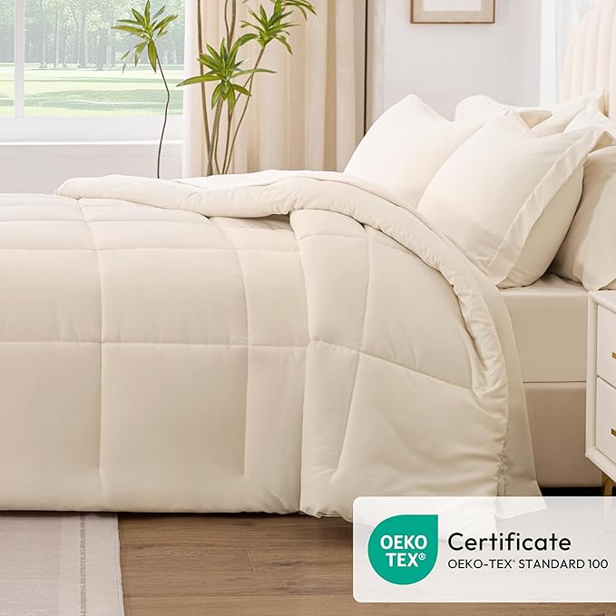 Love's cabin Full Comforter Set Beige, 7 Pieces Full Bed in a Bag, All Season - Image 5