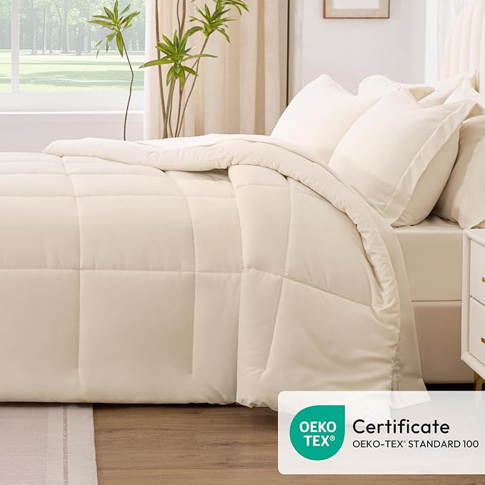 Love's cabin Twin XL Comforter Set Beige, 5 Pieces Twin XL Bed in a Bag - Image 5