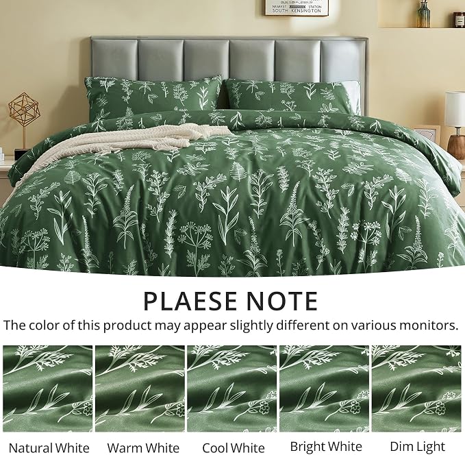MUXHOMO Duvet Cover King Size, Reversible Floral Dark Green Duvet Cover Set - Image 4