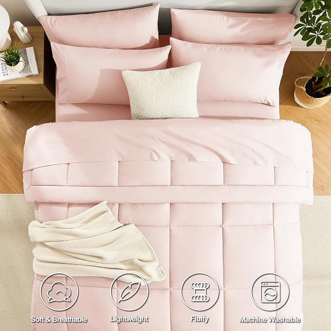CozyLux King Size Comforter Set Blush Pink, 7 Pieces Bed in a Bag, All Season - Image 2