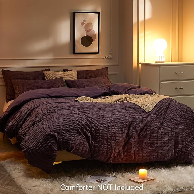 JELLYMONI Purple Duvet Cover Cal King Size, Soft Breathable Seersucker Duvet - Image 3